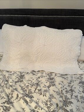 Classic White Cotton Chenille Decorative Pillow Sham with Textured Floral Motif